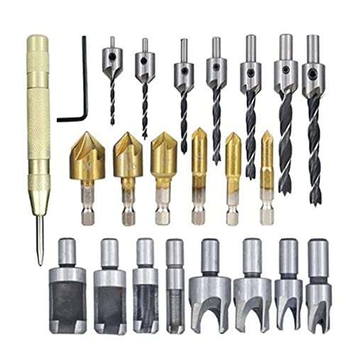 Itonash 22pcs Loch Bohrbit Set, Edelstahl -Messing Countersink Bohrbits Holzstopfenschneider mit Liegeschlüssel und Holzzentrum Punch für Holzbearbeitung Itonash 22pcs Loch Bohrbit Set, Edelstahl -Messing Countersink Bohrbits Holzstopfenschneider mit Liegeschlüssel und Holzzentrum Punch für Holzbearbeitung von Itonash