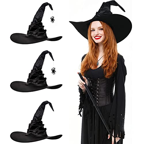 Itonash 3 Schwarze Spinnenfledermaus -Hexenhüte, Große, Geraumte Hüte für Frauenkostümzubehör, 58 Cm (Durchschnittlicher Code) von Itonash