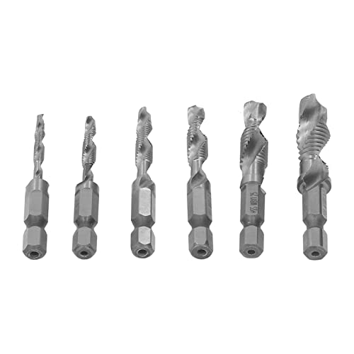Itonash 6pcs Hex Shank -Kombinationshahn, Spiralflöte Hochgeschwindigkeits -Stahlgewinde -Tippwerkzeug mit TI -Beschichtung, für die Industrielle Reparatur und Holzverarbeitung (Silber) von Itonash