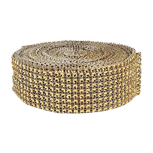 Itonash 8 Zeilen Mesh Ribbon, Leicht Geschnitten, Funkelnder und Elegant für Kerzenhalter, Kuchenständer und Geschenke mit Strassband, Elegantem Look für Hochzeit, Party und Weihnachten (Gold) von Itonash