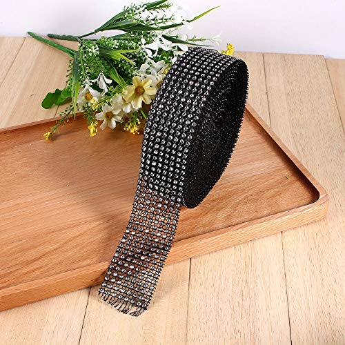 Itonash 8 Zeilen Mesh Ribbon, Leicht Geschnitten, Funkelnder und Elegant für Kerzenhalter, Kuchenständer und Geschenke mit Strassband, Elegantem Look für Hochzeit, Party und Weihnachten (Schwarz) von Itonash