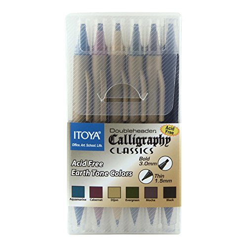 Itoya Doubleheader Calligraphy Marker Set, 2 Chisel Tips, 1.5mm and 3.0mm, Set of 6 Colors (CL-200) von Itoya