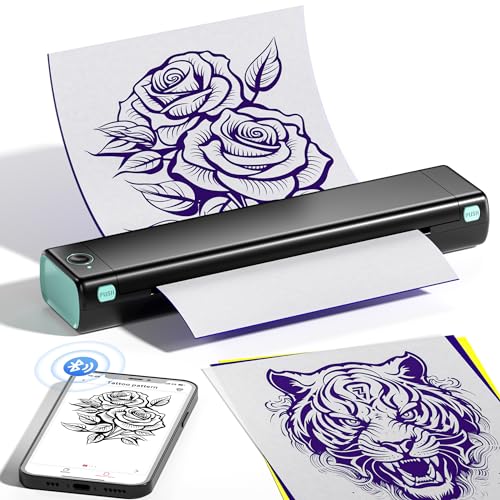 ItriAce M08F Tattoo Thermodrucker, Wireless Bluetooth Tattoo Schablonendrucker, mit 10 Blatt Transferpapier für Tattoo Künstler, kompatibel mit Telefon und Laptop, Schwarz und Grün von ItriAce