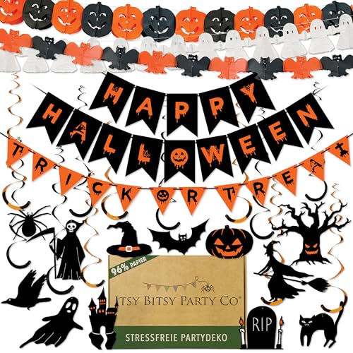 Premium Wiederverwendbare Halloween Deko - Halloween Girlande, Halloween Banner & Hängedeko - Halloween Deko Indoor - Halloween Party Deko - Halloween Deko Kinder - Halloween Decorations von Itsy Bitsy Party Co