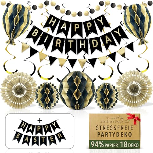 Premium Wiederverwendbare Geburtstagsdeko Mann - Schwarz Gold Deko Geburtstag / Party Deko - Happy Birthday Girlande, Wimpelkette Geburtstag, Wabenbälle - Happy Birthday Deko (Schwarz Gold Partydeko) Premium Wiederverwendbare Geburtstagsdeko Mann - Schwarz Gold Deko Geburtstag / Party Deko - Happy Birthday Girlande, Wimpelkette Geburtstag, Wabenbälle - Happy Birthday Deko (Schwarz Gold Partydeko) von Itsy Bitsy Party Co