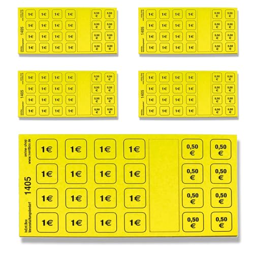 250 Blatt VERZEHRKARTEN | Abstreich-Wertmarken | 20,00 Euro Wert | 5 Blöcke à 50 Blatt | GELB 250 Blatt VERZEHRKARTEN | Abstreich-Wertmarken | 20,00 Euro Wert | 5 Blöcke à 50 Blatt | GELB von IvEnt.Box