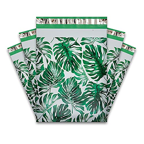 50 Stück süße Poly-Versandtaschen, 25,4 x 33 cm, verschiedene Muster, bedruckte Verpackungsumschläge für Kleidung (grüne Blätter) von Ivie