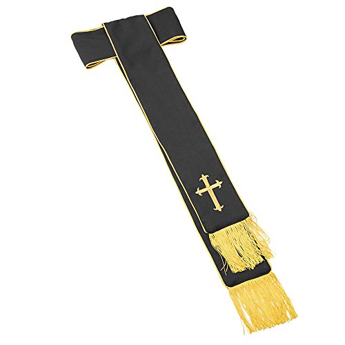 IvyRobes Schwarz Klerus Band Cincture für Cassock Priester Gewand mit Gold Stickerei Kreuz Fransen L von IvyRobes