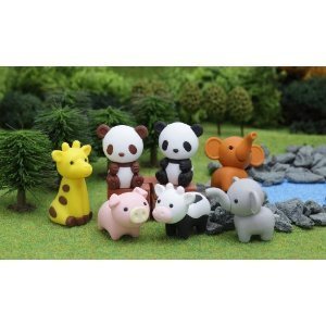 IWAKO Zootiere-Mix | 60 Stück | Giraffe, Känguru, Panda, Elefant, Pferd, Schwein & Kuh | süßer Mix mit verschiedenen Tieren | Puzzle Eraser Animal-Mix von Iwako