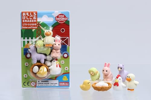 Iwako Blisterkarte mit Huhn und Freunden, Motiv Radiergummi Iwako Blisterkarte mit Huhn und Freunden, Motiv Radiergummi von Iwako