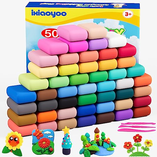 Modelliermasse Lufttrocknend - 50 Farben Knete Lufttrocknend für Kinder, Geschenk für Jungen und Mädchen im Alter von 3-12 Jahren (50) von Ixiaoyoo