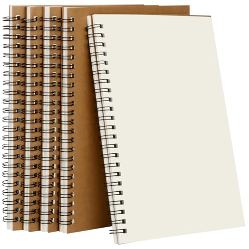 5 Stück Notebook Blanko A5, Spiralblock, Spirale Notizblöcke, 60 Blatt/120 Seiten, Skizzenblock für Malen und Graffiti, Kraft Cover Notizblock für Büro und Schule, Rückkehr zur Schule, 14,5 X 21CM von Ixydor