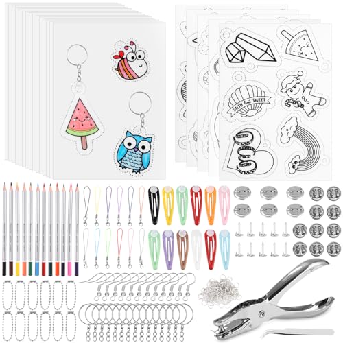 Ixydor 215 Stück Schrumpffolien Set, Inklusiv 15 Leeres Schrumpfpapier, 5 Schrumpfkunstpapier mit Muster, Buntstifte, Locher, Schlüsselanhänger Zubehör, Ohrhaken, Perlenketten für Kinder DIY Handwerk Ixydor 215 Stück Schrumpffolien Set, Inklusiv 15 Leeres Schrumpfpapier, 5 Schrumpfkunstpapier mit Muster, Buntstifte, Locher, Schlüsselanhänger Zubehör, Ohrhaken, Perlenketten für Kinder DIY Handwerk von Ixydor