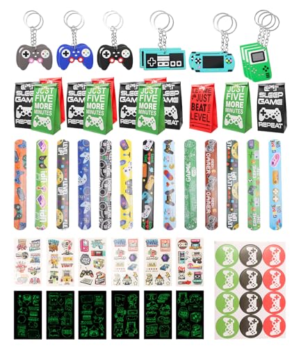 Videospiel Party Mitgebsel 45 Stück Kindergeburtstag Party Mitgebsel Set Party Gastgeschenke Kinder Give Aways Kindergeburtstag mit Geschenktüten, Schnapparmband, Schlüsselanhänger, Tattoo Aufkleber von Ixydor