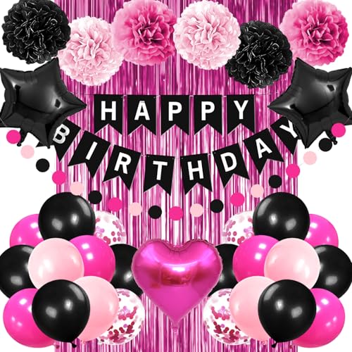 Iysoll Rosa und Schwarz Geburtstag Party Dekorationen für Mädchen Happy Birthday Banner Hot Pink und Schwarz Luftballons Pom Pom Blume Konfetti Folie Fransen Vorhang Rosa Geburtstag Party Dekor für Iysoll Rosa und Schwarz Geburtstag Party Dekorationen für Mädchen Happy Birthday Banner Hot Pink und Schwarz Luftballons Pom Pom Blume Konfetti Folie Fransen Vorhang Rosa Geburtstag Party Dekor für von Iysoll