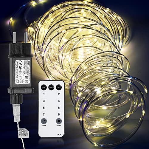 Izrielar 20 Meter LED Lichterschlauch Außen, WarmWeiß 200LEDs Wasserfest LED Schlauch für Auße, 8 Modi Dimmbar & Memory-Funktion, für Weihnachten, IP65 von Izrielar