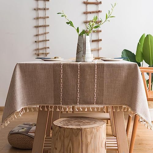 JaeMoose Tischdecke Abwaschbar Leinen Baumwolle Tischtuch Rechteckig Tisch Decke Waschbare Tafeldecke für Home Küche Speisetisch Tisch Decken Deko Party (Light Brown, 140x240 cm) von JaeMoose