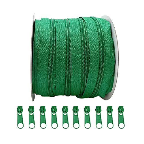 JYC CREATIVE 25 Meter Nylon-Reißverschluss + 10 freie Metallgriffe zum Nähen, für Bekleidung, Taschen, Geldbörsen und andere Näharbeiten, 3# (3129, 3#) von JYC CREATIVE
