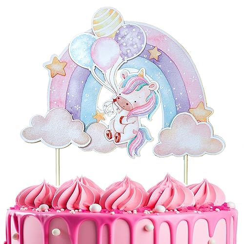 J&M DECO Cake Topper Geburtstag - Tortendeko Einhorn Motiv - Geburtstagskuchen Deko - Tortendeko - Cake Decoration für Torten und Cupcake - Leicht Kuchen Decoration von J&M DECO