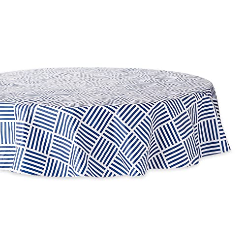 DII Indoor/Outdoor Vinyl Tabletop Collection Tischdecke mit Gittermuster, Flanellrückseite, Marineblaues Gitter, 70 inch (Round) von DII