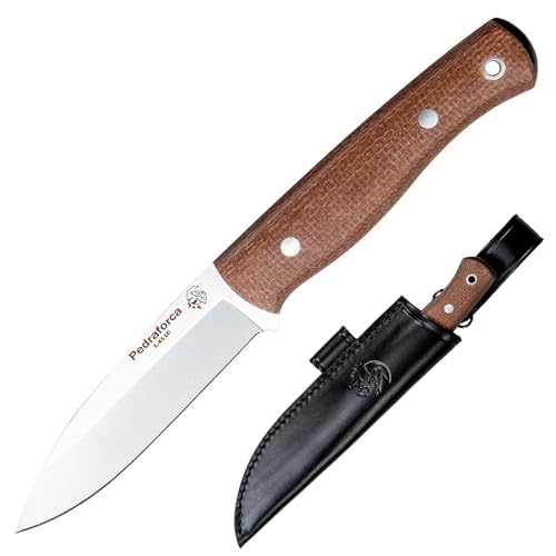 J&V ADVENTURE KNIVES PEDRAFORCA Messer mit feststehender Klinge für Outdoor Survival Bushcraft Jagd und Angeln, Full Tang, 10,5 cm Klinge, Lederscheide, Handgefertigt in Spanien, Full Tang Knife von J&V