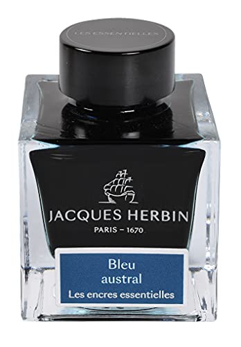 Jacques Herbin 13116JT - Tintenflakon 50 ml, für Füllfederhalter und Tintenroller geeignet, ideal für Kalligraphie und Kunstprojekte, Blau, 1 Stück von J. Herbin