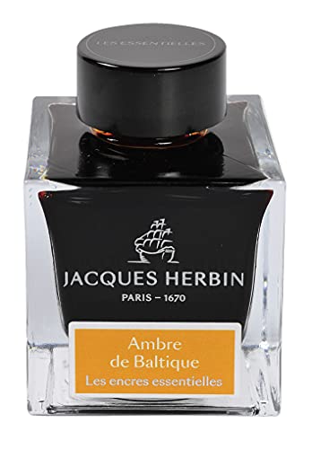 Jacques Herbin 13141JT - Tintenflakon 50 ml Essentielles, für Füllfederhalter und Tintenroller geeignet, ideal für Kalligraphie und Kunstprojekte, Bernstein, 1 Stück von J.Herbin