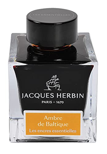 Jacques Herbin 13141JT - Tintenflakon 50 ml, für Füllfederhalter und Tintenroller geeignet, ideal für Kalligraphie und Kunstprojekte, Bernstein, 1 Stück von J. Herbin