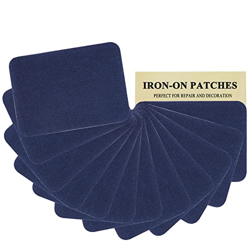 12 Stück dunkelblaue hochwertige Stoff-Flicken zum Aufbügeln, starker Klebstoff, 100% Baumwolle, Reparatur-Set, Größe 7,5 x 10,5 cm von J.CARP