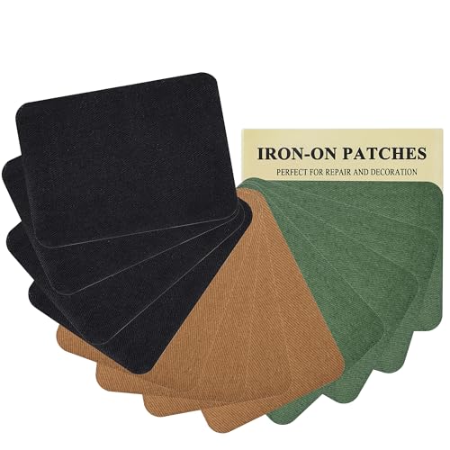 12 Stück hochwertige Stoff-Flicken zum Aufbügeln, starker Klebstoff, 100 % Baumwolle, Reparatur-Set, Größe 7,5 x 10,5 cm, Mix Style 3 von J.CARP