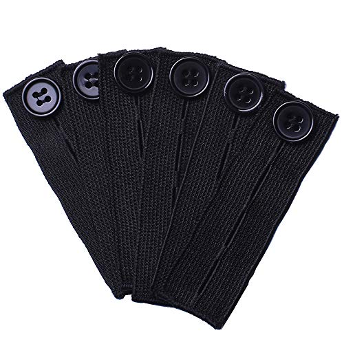 Elastische Knopfverlängerung für Damen und Herren, Taillenverlängerung verstellbar für Hosen, Kleid und Jeans, 6er-Pack (schwarz) von J.CARP