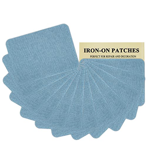 J.CARP Denim-Jeans-Patches zum Aufbügeln für Jeans innen und außen, 100% Baumwolle mit starkem Kleber, blaues Reparatur-Dekorationsset, 12-teilig, Größe 7,6 x 10,2 cm, hell Blau von J.CARP
