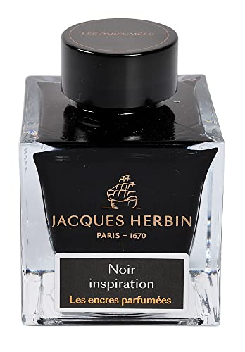 Jacques Herbin 14709JT - Tintenflakon 50 ml / Dufttinte / parfümierte Tinte, für Füllfederhalter und Tintenroller geeignet, ideal für Korrepondenz und Kalligraphie, Schwarz, 1 Stück von J. Herbin