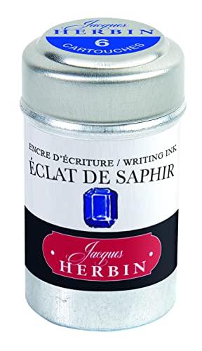 Jacques Herbin 20116T - Dose mit 6 Tintenpatronen Standard-Format, für Füllfederhalter und Tintenroller geeignet, ideal für Kalligraphie, Korrespondenz und Lettering, Saphirblau, 1 Stück von J.Herbin