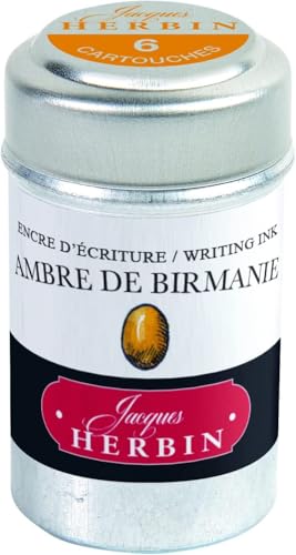 Jacques Herbin 20141T - Dose mit 6 Tintenpatronen Standard-Format, für Füllfederhalter und Tintenroller geeignet, ideal für Kalligraphie, Korrespondenz und Lettering, Bernstein, 1 Stück von Jacques Herbin