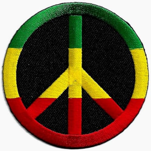 Aufnäher Bügelbild Aufbügler iron on Patch Peace Sign Frieden Reggae Raster Farben 7,5 cm von JAB Seller