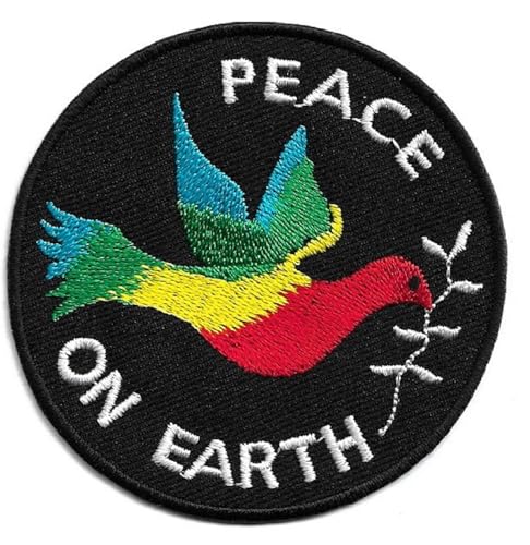 Aufnäher Bügelbild Aufbügler iron on Patch Peace on Earth Frieden Taube Regenbogen Zeichen 8 cm von JAB Seller