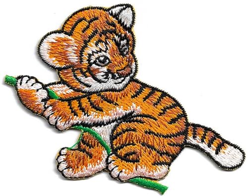 Aufnäher Bügelbild Aufbügler iron on Patch Süßes Tiger Junges Liane Dschungel Kinder 9x6 cm von JAB Seller