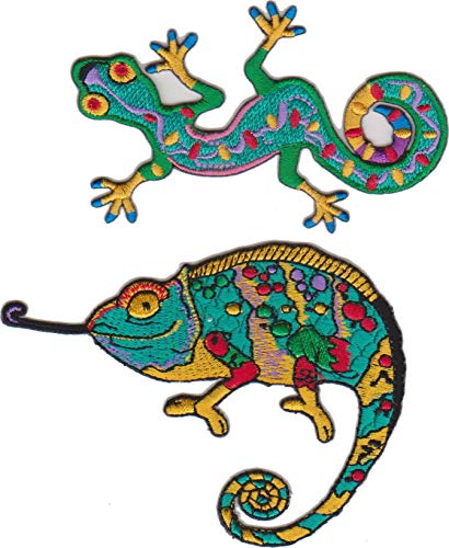 Aufnäher Bügelbild Aufbügler iron on Patch bunter Gecko Salamander und Chamäleon Leguan (a1w5/a7o9) von JAB Seller