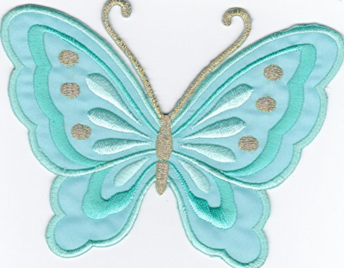 JAB Seller Aufnäher Bügelbild Aufbügler Iron on Patch Edler farbenprächtiger Schmetterling 11x8 cm (Türkis) von JAB Seller