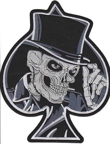 XXL Aufnäher zum Aufbügeln, Motiv: Skelett, mit zylindrischem Hut und Pik-Karte, 27 x 22 cm von JAB Seller