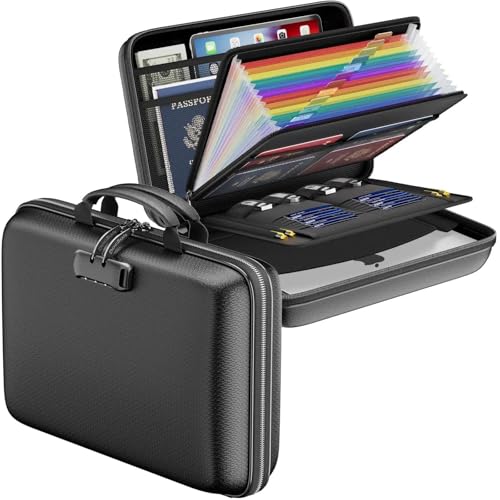 Feuerfeste Dokumententasche, Hartschalendesign Dokumentenmappe A4 Tragbare Feuerfeste Dokumentenbox mit 13 Fächern und Zahlenschloss für Laptops, Reisepass, Zeugnisse und Wertsachen-39.3x29.2x7.6cm Feuerfeste Dokumententasche, Hartschalendesign Dokumentenmappe A4 Tragbare Feuerfeste Dokumentenbox mit 13 Fächern und Zahlenschloss für Laptops, Reisepass, Zeugnisse und Wertsachen-39.3x29.2x7.6cm von JABNOW