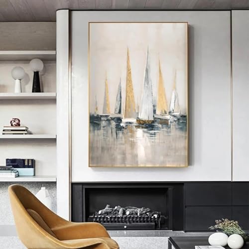 JACBON Abstraktes Segelboot-Poster, Ölgemälde auf Leinwand, Wandkunst, Bilder für Wohnzimmer, moderne Heimdekoration, Schiffsdrucke, 70 x 100 cm, rahmenlos von JACBON