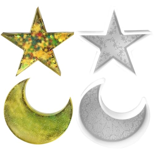 2 Stück 10,7 cm große Stern- und Mondharz-Formen-Set, dekorative Epoxidharz-Gussform für DIY Stern und Mond, Handwerk, Hochzeit, Heimdekoration 2 Stück 10,7 cm große Stern- und Mondharz-Formen-Set, dekorative Epoxidharz-Gussform für DIY Stern und Mond, Handwerk, Hochzeit, Heimdekoration von JACCOS
