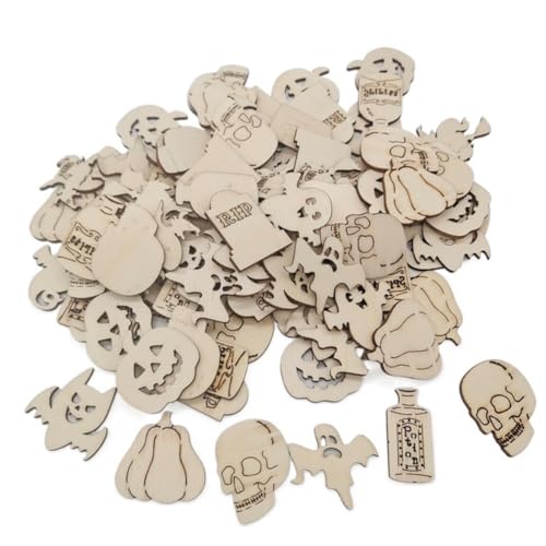 200 Stück unlackierte Holzornamente für Halloween, Holzausschnitte, Scheiben, zum Aufhängen, Basteln für Halloween-Party-Dekorationen 200 Stück unlackierte Holzornamente für Halloween, Holzausschnitte, Scheiben, zum Aufhängen, Basteln für Halloween-Party-Dekorationen von JACCOS