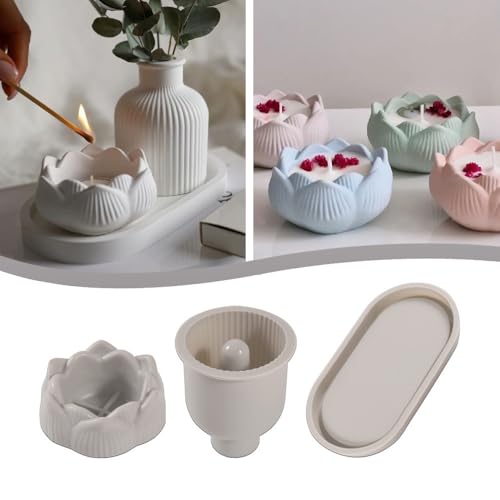 Silikonformen-Set für Epoxidharz-Gießarbeiten, inklusive Lotusblüten-Kerzenhalter, Vase und Tablett, Weiß, 3-teilig Silikonformen-Set für Epoxidharz-Gießarbeiten, inklusive Lotusblüten-Kerzenhalter, Vase und Tablett, Weiß, 3-teilig von JACCOS