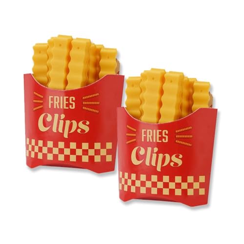 12 Stück Magnetische Chipsklammern - Kreative Lebensmittelverschlussklammern mit Magnet, Aromadicht & Frischhalteklammer für Snacks (24 Pommes-Verschlussclips + [2 magnetische Aufbewahrungsboxen]) von JACKANNA