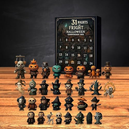 31 Nights of Fright - Halloween Countdown Box mit Figuren, Halloween Countdown Kalender, Countdown Calendar Blind Box, Gruselige Puppe Sammlerstück Horror Figuren Blind Box Kalender (31 Tage) von JACKANNA