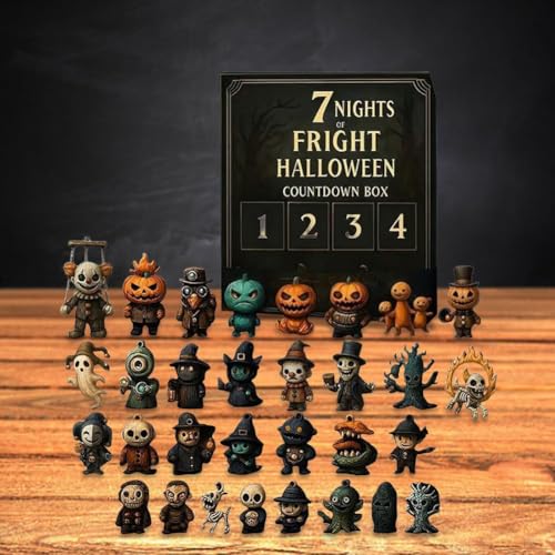 31 Nights of Fright - Halloween Countdown Box mit Figuren, Halloween Countdown Kalender, Countdown Calendar Blind Box, Gruselige Puppe Sammlerstück Horror Figuren Blind Box Kalender (7 Tage) von JACKANNA