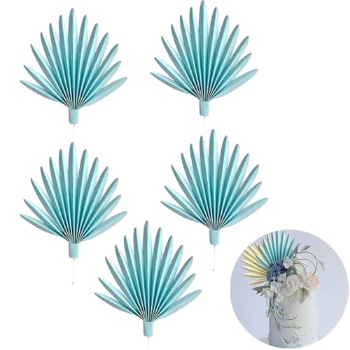 5 Stück Kugeln Tortendeko,Weiß Gold Rosa Kuchen Dekoration Geburtstag, Palmblätter Kuchendeko,Bogen Tortendeko Hochzeit Schaum Ball Cake Topper für Hochzeit, Geburtstag (Blau) von JACKANNA